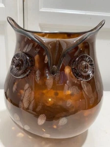 Clear Brown Glass Owl Vase Pre Owned  - Picture 1 of 11