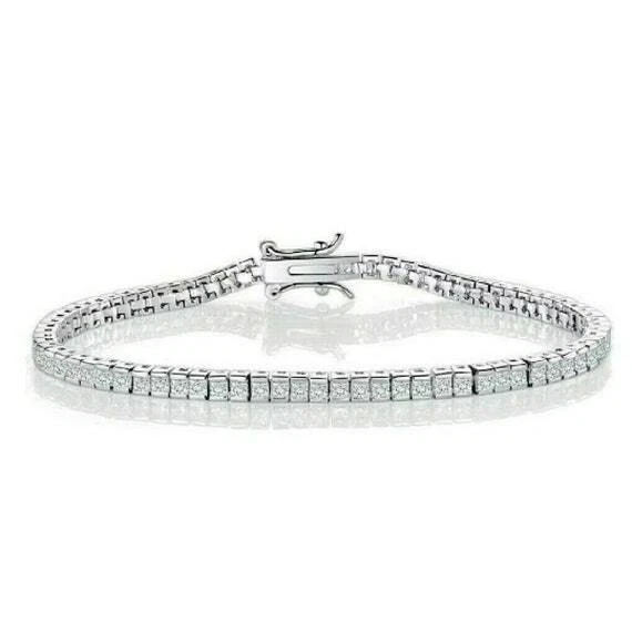 White Gold Finish Single Round Row Round Created Diamond Unisex Bracelet
