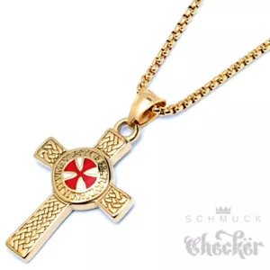 Vergoldetes Templer Kreuz Kreuzritter Anhänger Herren Halskette gold Edelstahl - Bild 1 von 4