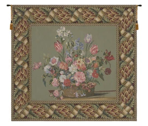 Cesta de flores ramo tapiz belga | Arte de pared bohemio tejido jacquard - Imagen 1 de 4