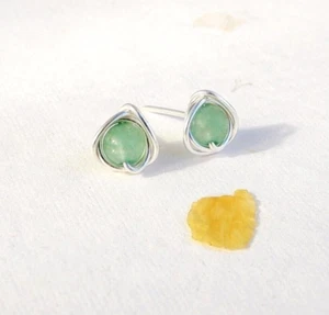 Green Aventurine Earrings Sterling Silver Studs 4mm Handmade Gift Wrapped - Picture 1 of 4