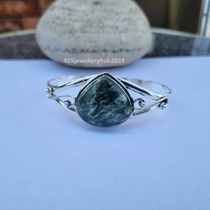 Lovely Seraphinite Gemstone Bangle 925 Sterling Silver Handmade Gift Item PG4099 - Picture 1 of 4