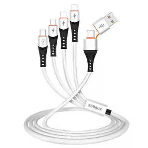6 In 1 Usb A To Usb C Multi 4 In 1 Dual Phone Type C Micro Port Charger Cord3a F - Picture 1 of 7