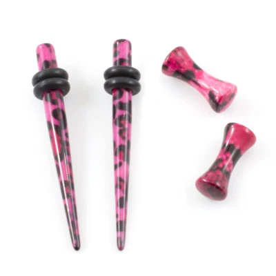 Ear Plugs And stretching Tapers Package Pink and Black Leopard Print - Image 1 of 4