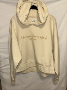 Abercrombie & Fitch Cropped Pullover Hoodie Off White Soft AF Womens Large - Picture 1 of 9