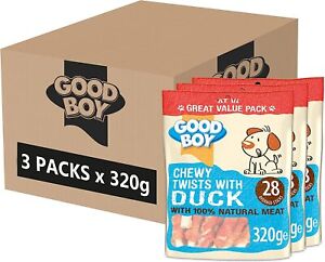 Good Boy Pawsley & Co Dog Chewy Twists with Duck 100% Natural Meat 320g Pack x 3
