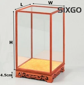Transparent Glass Doll Art Jewelry Dust Cover Rosewood Trim Base Display Case - Picture 1 of 4