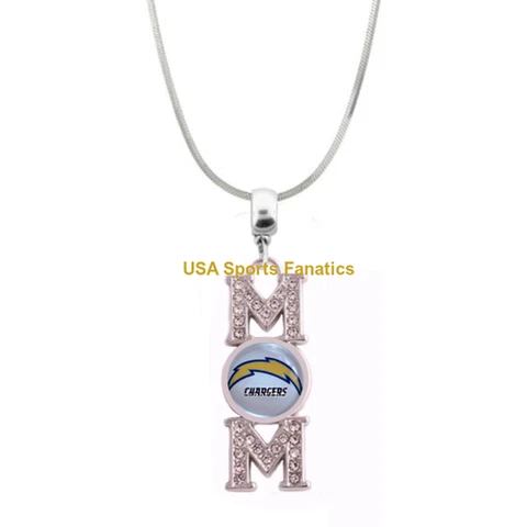 Los Angeles Chargers MOM Necklace With Rhinestones On 925 SS Snake Chain 5 Sizes Cover