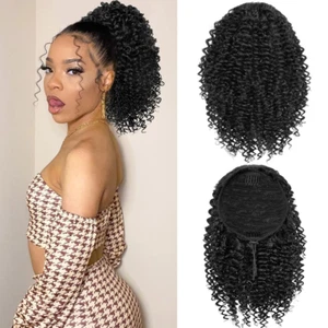 Extensión corta Rosmile rizada rizada de cola de caballo para mujeres negras, bl natural de 10 pulgadas - Imagen 1 de 12
