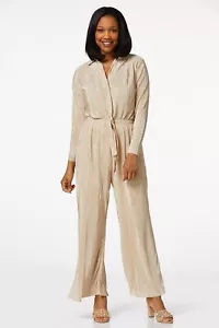 Cato Pleated Champagne Jumpsuit Pants Long Sleeve Size 18/20W - Picture 1 of 15