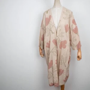 Gudrun Sjoden Women's Beige V-Neck Floral Cotton Flared Midi Lagenlook Dress M - Picture 1 of 14