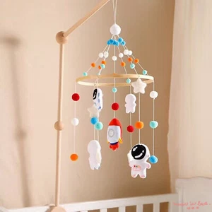 Baby's Handcrafted Crib Mobile Space Rocket Felt Wind Bell Astronaut Crib Mobile - Picture 1 of 7