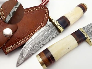 SELTENES HANDGEFERTIGTES DAMASTSTAHL JAGEN WANDERN SURVIVAL BOWIE MESSER KNOCHENGRIFF - Bild 1 von 7
