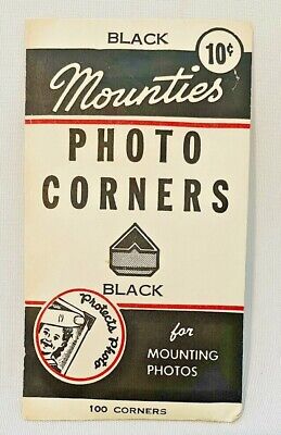 VINTAGE OLD BLACK  MOUNTIES  PHOTO CORNERS PACK 100 New Old Stock • 8.43€