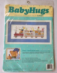 Vintage Baby Hugs1991 Party Train Room Sign - Stamped Cross Stitch #13040 Sealed - Picture 1 of 4