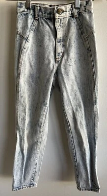 Pantalones de mezclilla de mamá de cintura alta elegantes de la década de 1980 lavado ácido pierna cónica frente plano talla 3 Foto 1 de 4