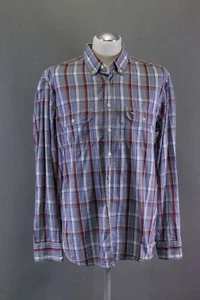 Camel Active Casual Shirt L Grey Blue Checkered Long Sleeve Button-Down B1041 - Picture 1 of 5