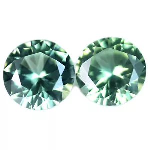 Certified 0.89ct Natural Green Sapphire VVS Brilliant 4.7mm Round Matching Pair - Picture 1 of 2
