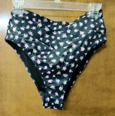 Parte inferior de bikini de natación Victoria Secret ROSA talla grande negro rosa flores Foto 1 de 4