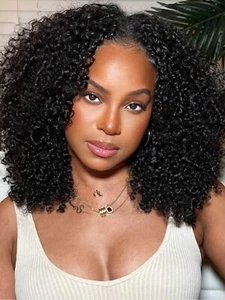 UNice Mongolian 4C Kinky Curly V Part Human Hair Wig Drawstring Glueless Wear Go - Picture 1 of 19