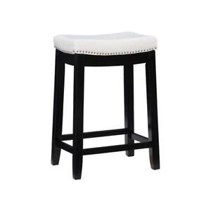 Linon Home Decor Counter Stool 26.5" Padded White Faux Leather Seat, Wood Black