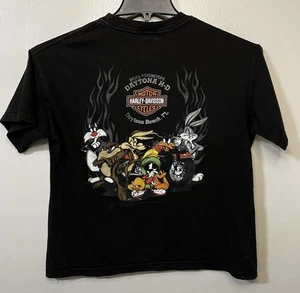 Harley Davidson Looney Tunes T Shirt Youth L (14-16) Black Taz Buggs Bunny Hog - Picture 1 of 15