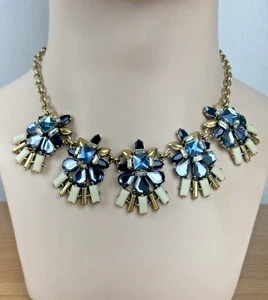 J Crew Statement Necklace Choker Flower Chunky Blue Rhinestone Ornate - Picture 1 of 19