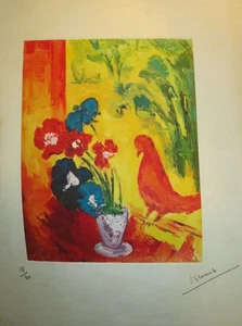 André KLUMB (1920-1998) GRANDE LITHO SIGNEE FLEURS OISEAUX FAUVISME ALSACE 1960 - Imagen 1 de 6