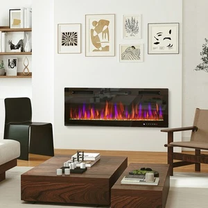 HOMCOM 1500W Ultra-thin Electric Fireplace Recessed, Mounted, 50" - Picture 1 of 11