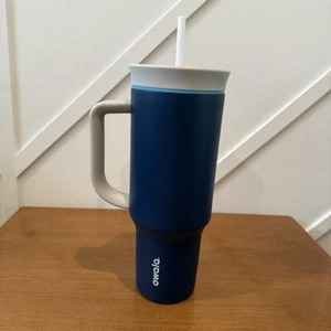 Owala 40oz Stainless Steel Tumbler w/ White Straw & Handle Navy Blue, Gray Lid - Picture 1 of 7