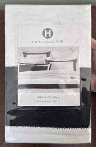1 Hotel Collection COLOR BLOCK White Black KING Pillow Sham 20” X 36” MSRP $135 - Picture 1 of 8