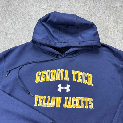 Georgia Tech Yellow Jackets Under Armour Hoodie Men 2XL XXL Blue Fleece Pullover - Image 1 of 4