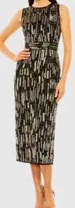Abito midi Mac Duggal nero oro astratto con perline senza maniche taglia 10 nuovo con etichette 93597 - Foto 1 di 6