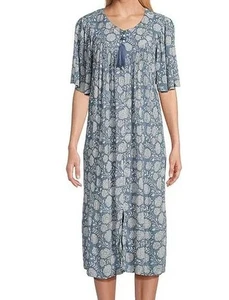 NUEVO CON ETIQUETAS GO SOFTLY PATIO Vestido Patio Grande Azul Floral Cremallera Frontal Cuello en V Arrugado - Imagen 1 de 3