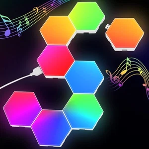 Hexagon Lights Gaming - 8 Pack RGB Led Hex Light Panels Hexagon Smart - Picture 1 of 5