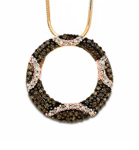 10K Rose Gold Chocolate Brown & White Diamond Circle Pendant .40ct - Picture 1 of 2