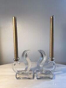 Vintage 1940s Glass Candle Holders New Martinsville Squirrel Tail Curved Snakes