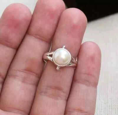 Anillo boho minimalista hecho a mano con piedras preciosas de perlas de plata 925 maciza todas las tallas R122 Foto 1 de 4
