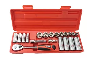 20pc 3/8" Dr SAE Deep & Shallow Socket Extension Ratchet Professional Set - Picture 1 of 10