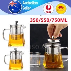 350ML/550ML/750ML Clear Glass Teapot Jug With Infuser Coffee Tea Leaf Herbal Pot - Picture 1 of 14