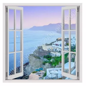 Santorini Grecia Vacaciones por Ventana 3D Falsa | Lienzo (Enrollado) | Arte de pared HD - Imagen 1 de 21