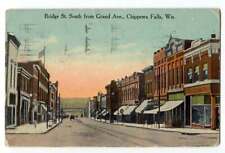 042721 Bridge Street From Grand Chippewa Falls Wi Vintage Postcard 1920