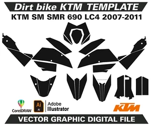 KTM SM R 690 LC4 2007-2011 Template Vector Ai CDR EPS PDF M196 - Foto 1 di 2