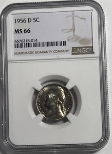 1956-D Jefferson  5C NGC MS66 (#18027) nice flashy coin. Nice steps for date. - Picture 1 of 2