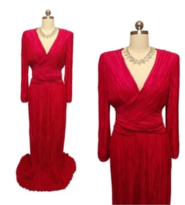 VINTAGE GEORGE F COUTURE PLISSIERTES ABENDKLEID IN QUEEN OF HEARTS ROT - Bild 1 von 5