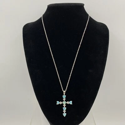 Colgante Cruz SUN BR Tono Plata 6 Corazones Ópalo y 15 Gemas Blancas y Cadena SUN BR Foto 1 de 4