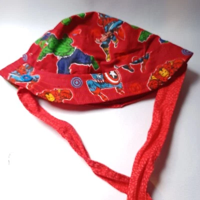 Super Heroes Boys Hat Handmade Red Lining Tie Straps  - Image 1 of 4
