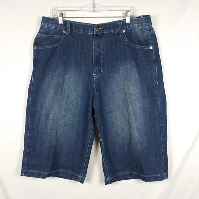 Vintage Raw Blue Jean Shorts Blue Denim Mens Size 36 Wide Leg Baggy Embroidered - Image 1 of 4