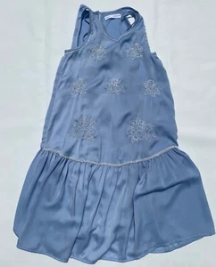 Zara Blue Girls Size 11-12 Tiered Embroidered Dress Drop Waist Lined - Picture 1 of 8