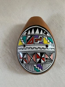 Vintage Peru Tribal Whistle Face Works Colorful Folk Art Carved Wood 3 3/4” - Picture 1 of 12